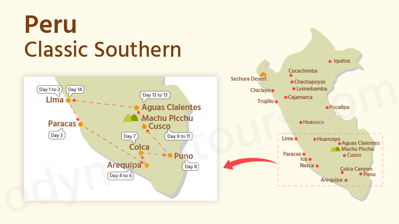 PeruTravel Map - Classic Southern Route