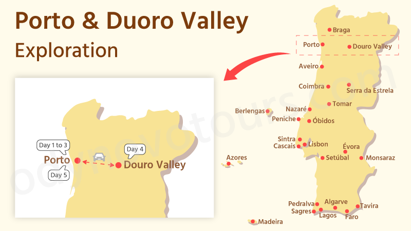 5-Day Porto and Douro Valley Tour Map