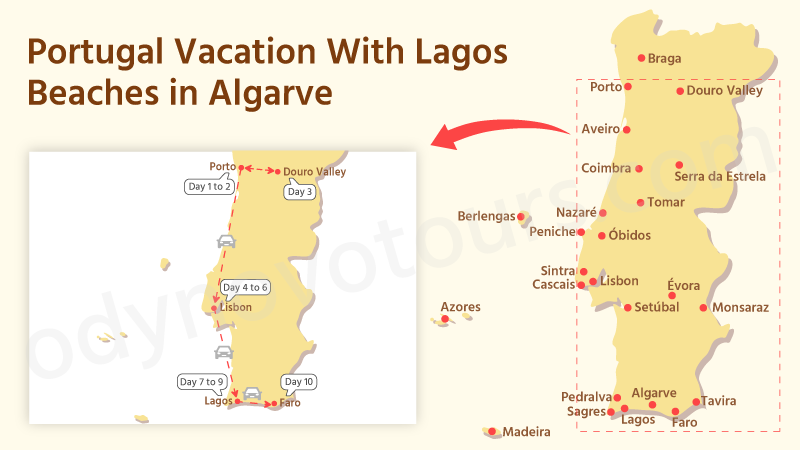 Tour Map of 10-Day Lisbon & Algarve Coast