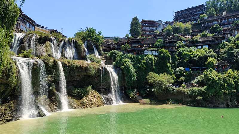 Furong Ancient Town's famous waterfall