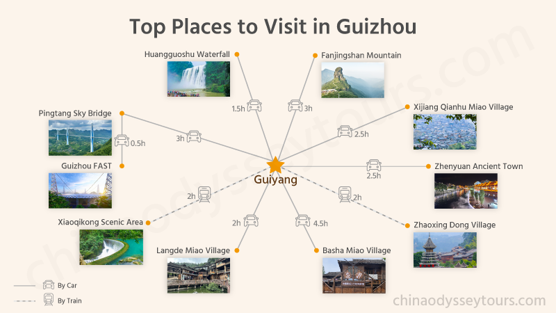 A map of what to see in Guizhou Province