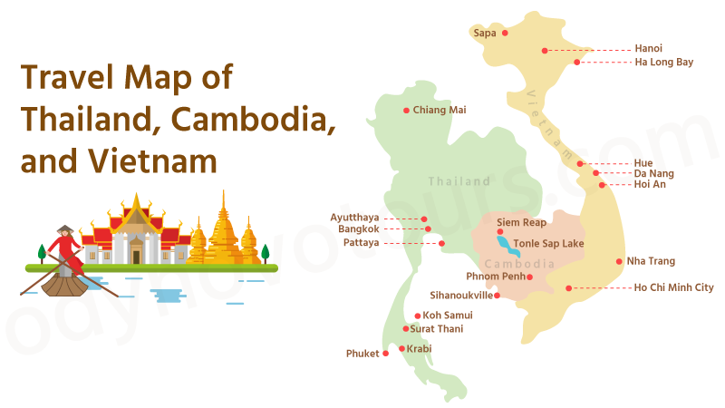 Travel Map of Thailand, Cambodia & Vietnam