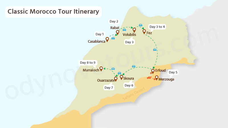 Map of Classic Morocco Itinerary