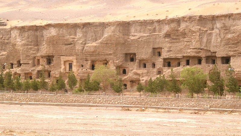 Distant view of the Mogao Caves