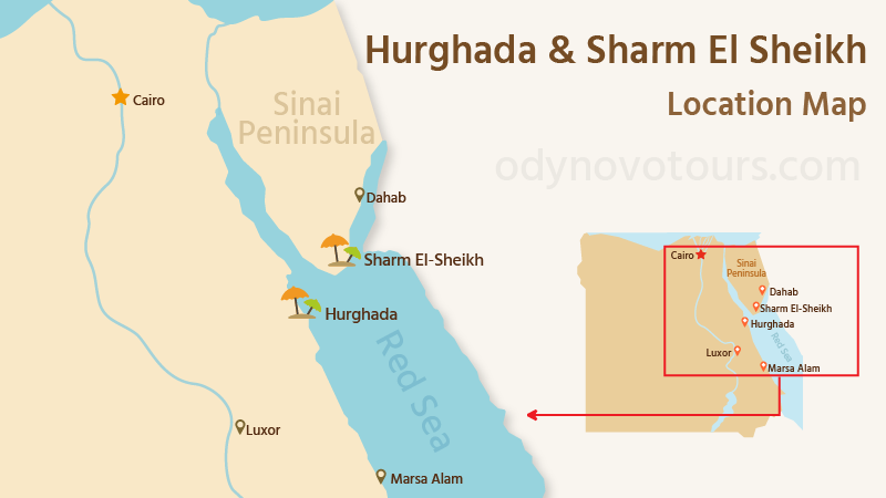 Location Map of Hurghada and Sharm El Sheikh