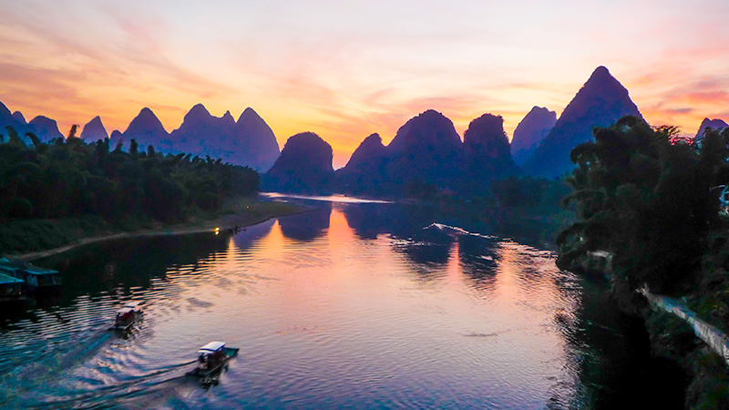 View of Li River in Guilin at dusk