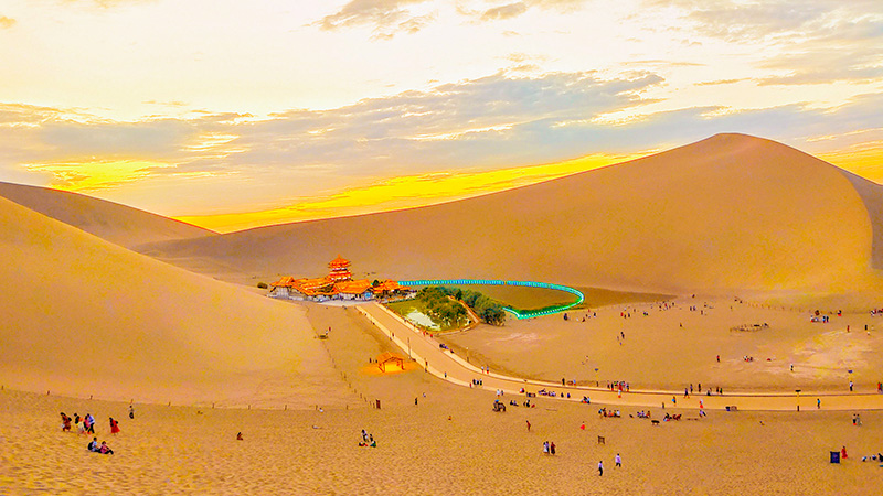 View of sunset on Mingsha Mountain