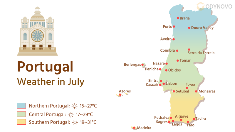 Map of Portugal's Weather in July