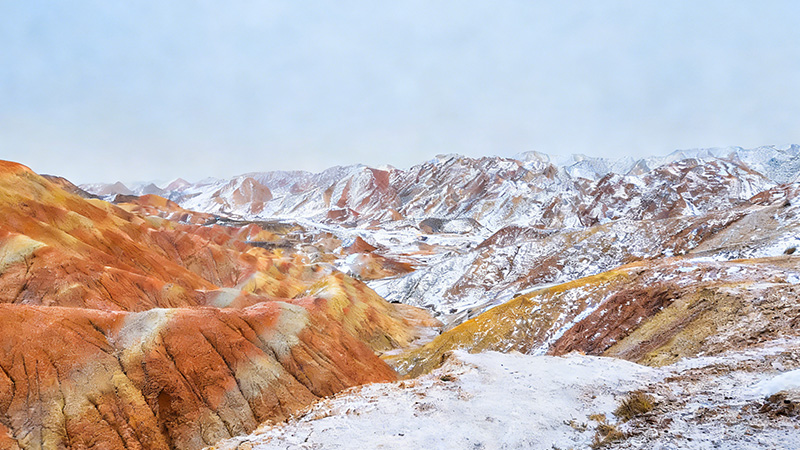 Snowy view of Zhangye Danxia Geopark