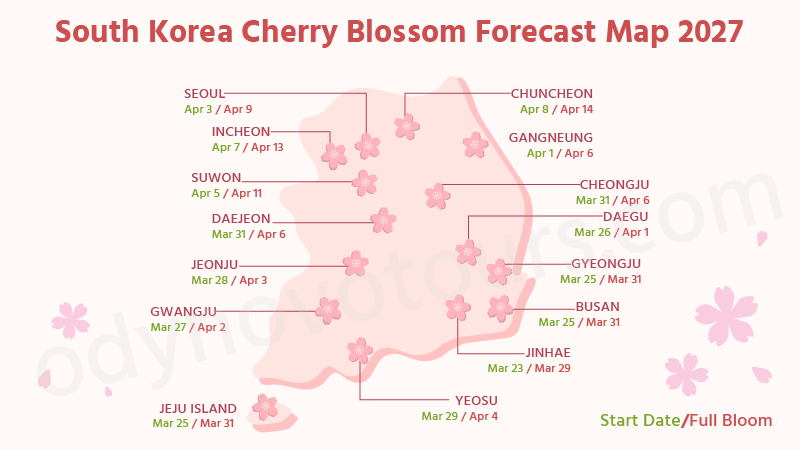 South Korea Cherry Blossoms Forecast Map 2027
