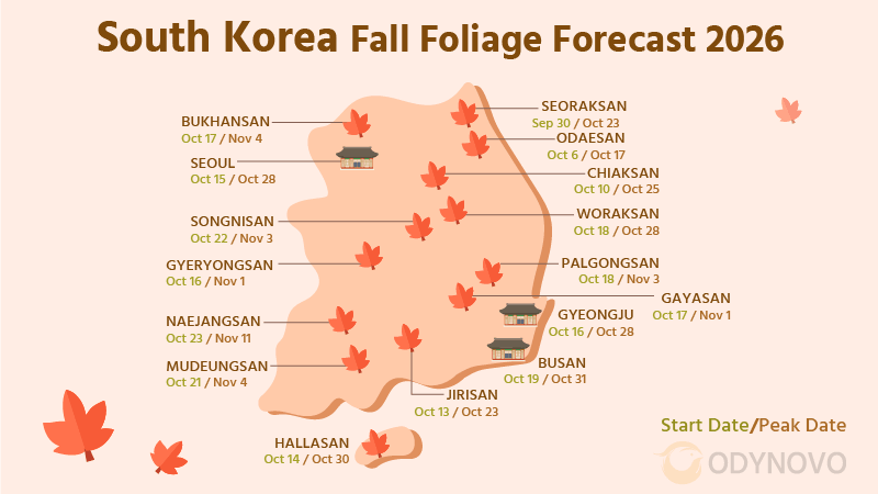 South Korea Autumn Leaves Forecast Map 2026