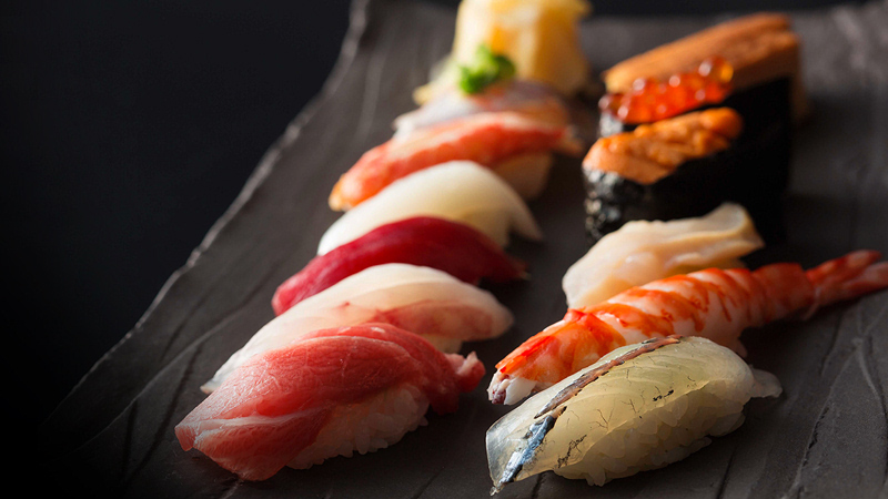 Sushi with Seafood Toppings