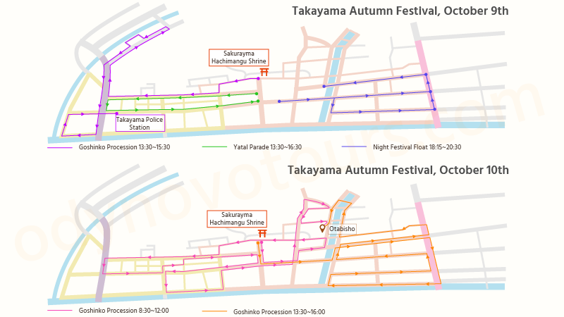 Map of Takayama Autumn Festival Procession