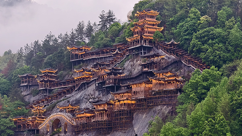 Cliffside hotel in Wangxian Valley