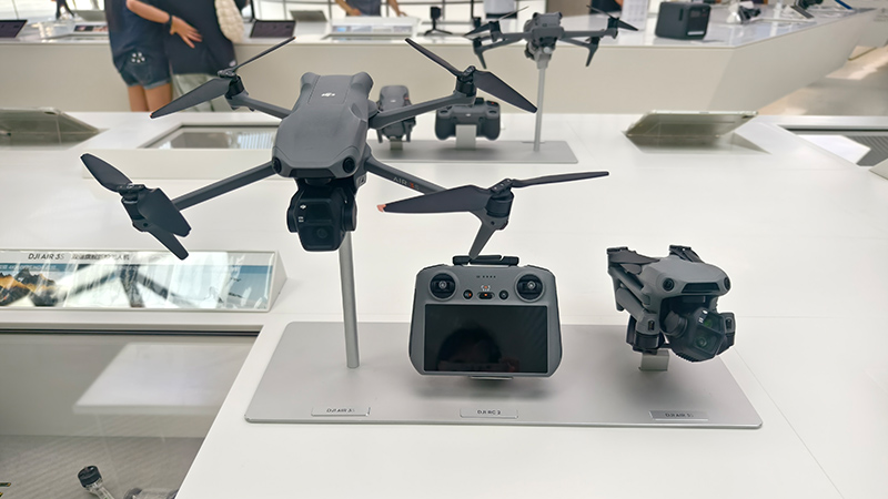 Drones displayed in DJI Flagship Store