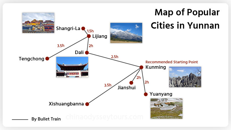 Map of popular cities in Yunnan