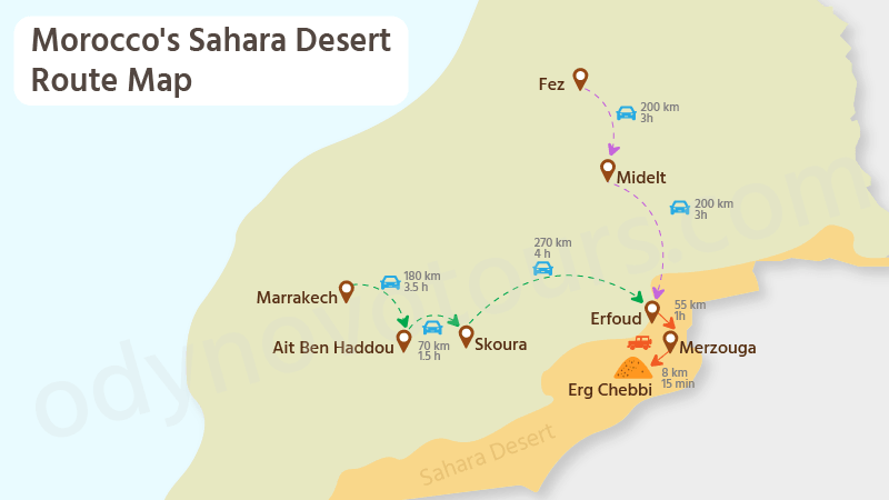 Sahara Desert Route Map in Morocco