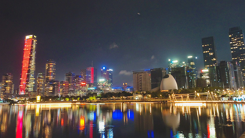 Riverside city lights at night in Shenzhen Talent Park