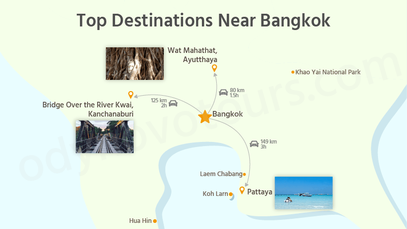 Map of Top Destinations Near Bangkok