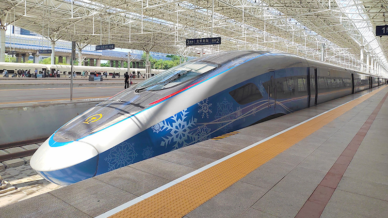 High-speed train stop at the station
