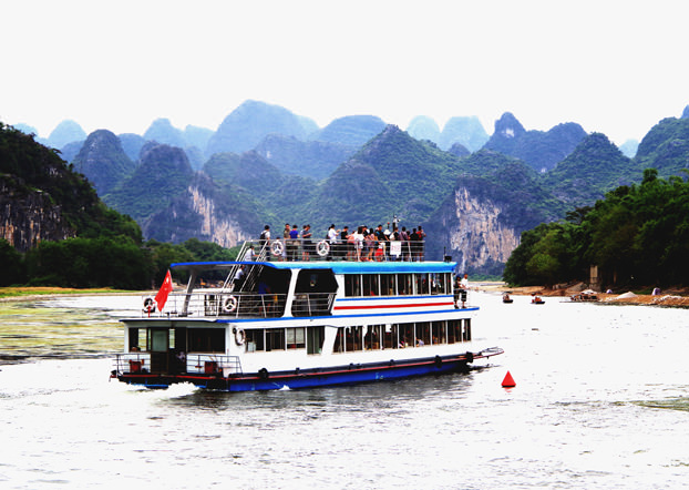Our customers taking a boat cruise along the Li River