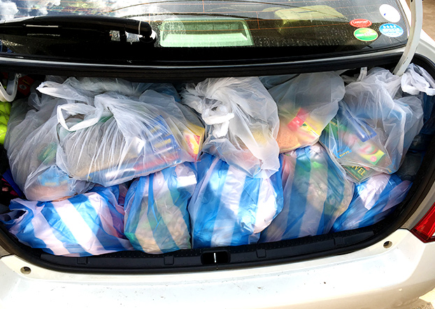 The trunk of their car was filled with donations.