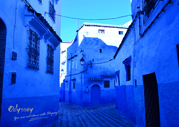 A empty street in Chefchaouen, Morocco