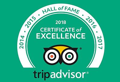 TripAdvisor Certificate of Excellence Hall of Fame 2018