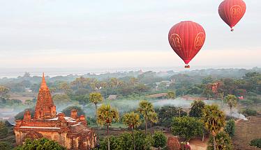 Bagan with hot air balloons