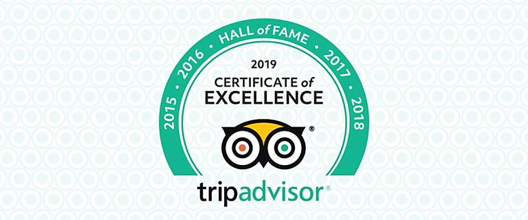 TripAdvisor 2019 Certificate of Excellence Hall of Fame
