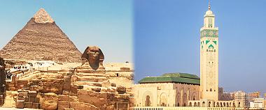 Pyramids and Hassan II Mosque