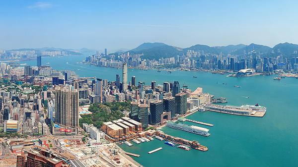 The aerial view of Victoria Peak in Hong Kong