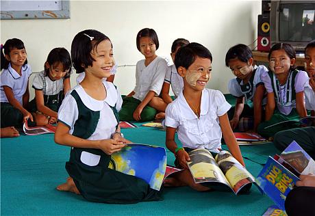 Students in Sandar Yama Monastic Education School near Yangon, Myanmar