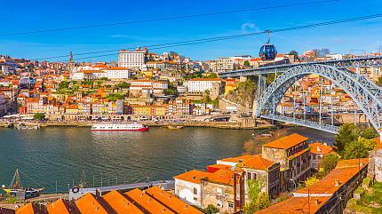 Cable Car Across the Dom Luís Bridge, Porto
