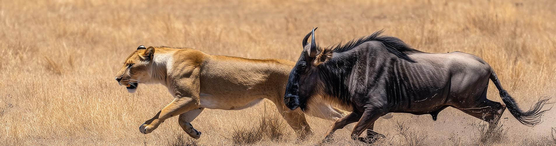 Lioness and Wildebeest