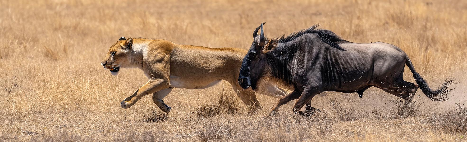 Lioness and Wildebeest