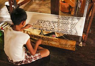 Silk Weaving on Wooden Handloom
