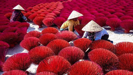 Artisans Drying Incense Bundles
